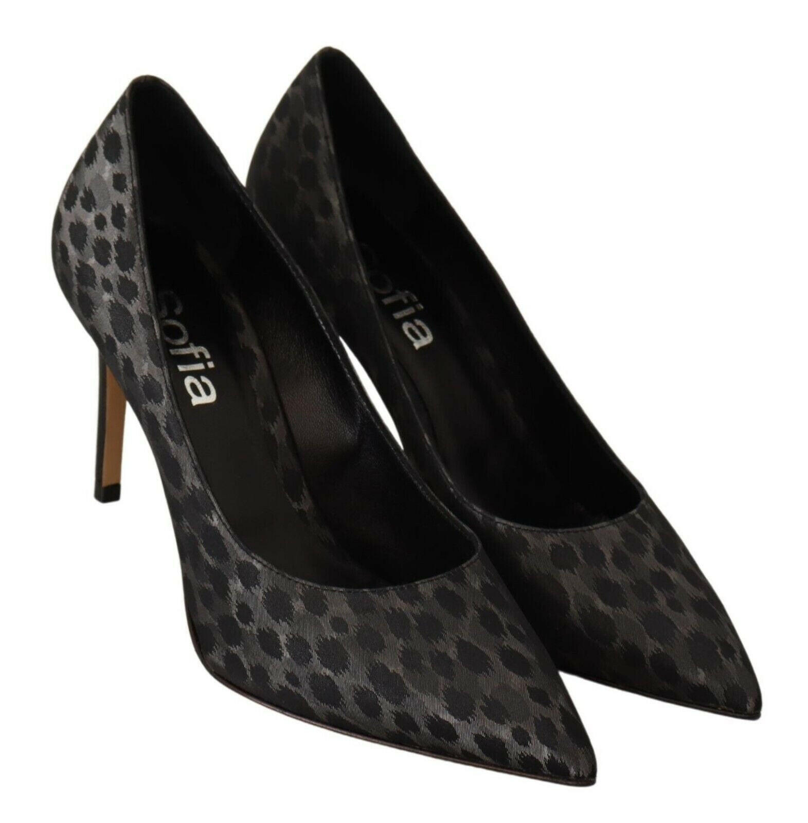 Sofia Black Leopard Leather Stiletto High Heels Pumps Shoes -   -  Sofia.