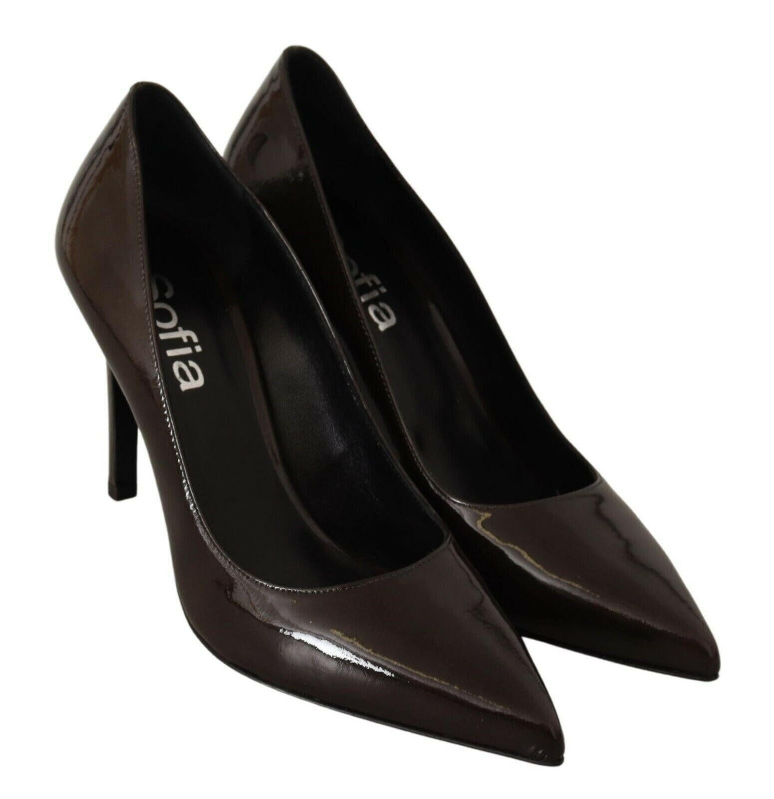 Sofia Brown Patent Leather Stiletto Heels Pumps Shoes -   -  Sofia.