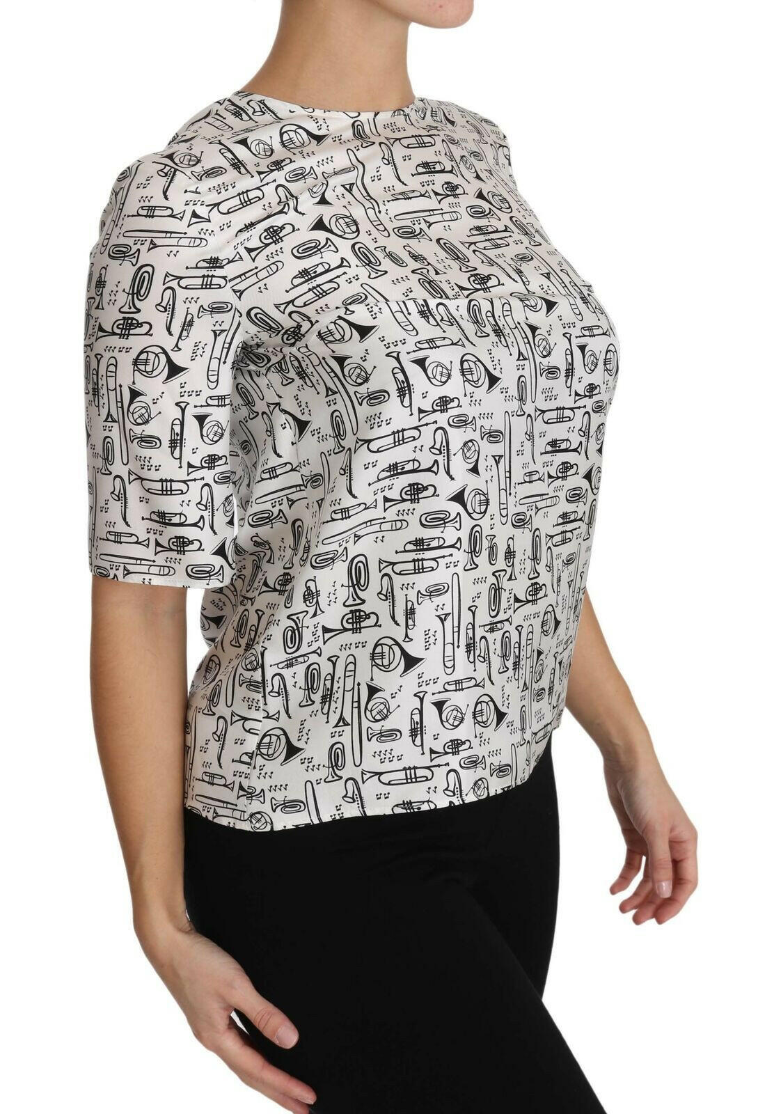 Dolce & Gabbana White Musical Instruments Print Blouse -   -  Dolce & Gabbana.
