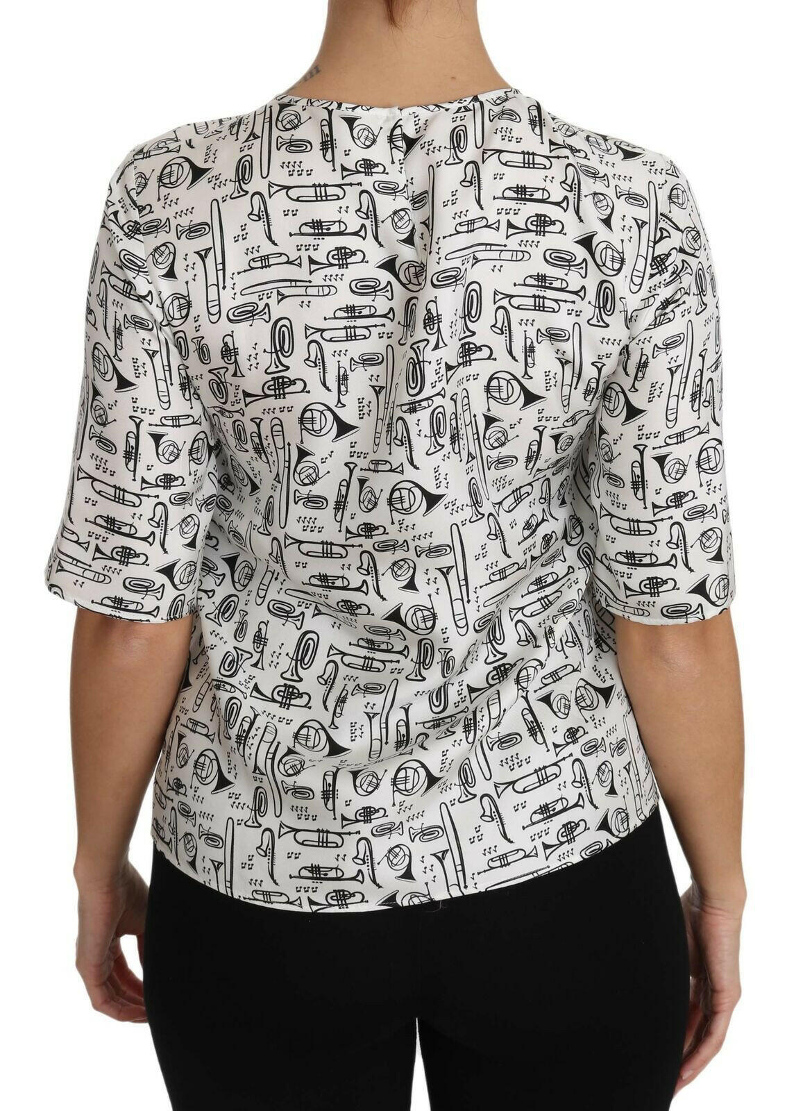 Dolce & Gabbana White Musical Instruments Print Blouse -   -  Dolce & Gabbana.