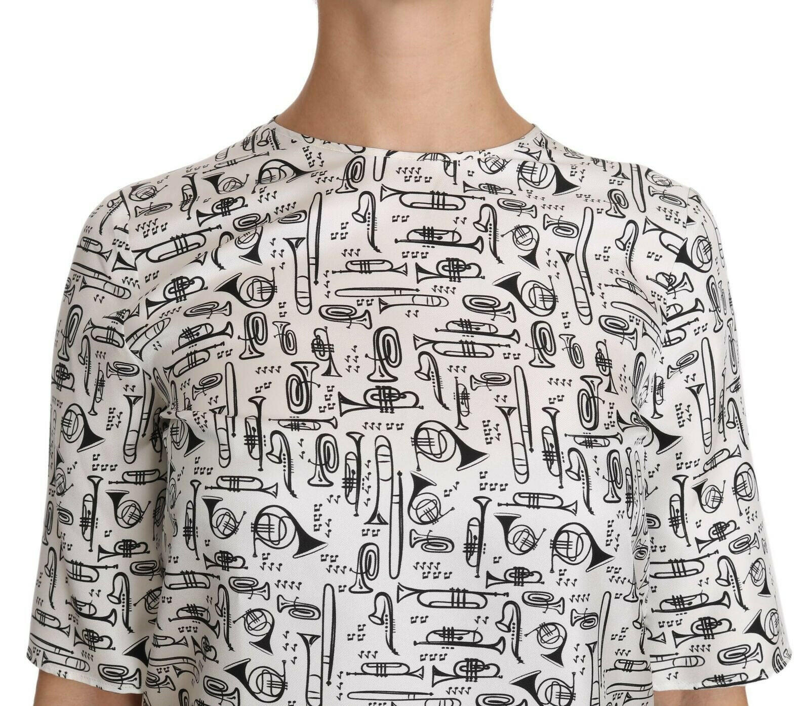 Dolce & Gabbana White Musical Instruments Print Blouse -   -  Dolce & Gabbana.