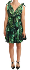 Dolce & Gabbana Green Leaves Print Cotton Flared Mini Dress -   -  Dolce & Gabbana.