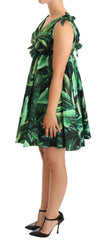 Dolce & Gabbana Green Leaves Print Cotton Flared Mini Dress -   -  Dolce & Gabbana.