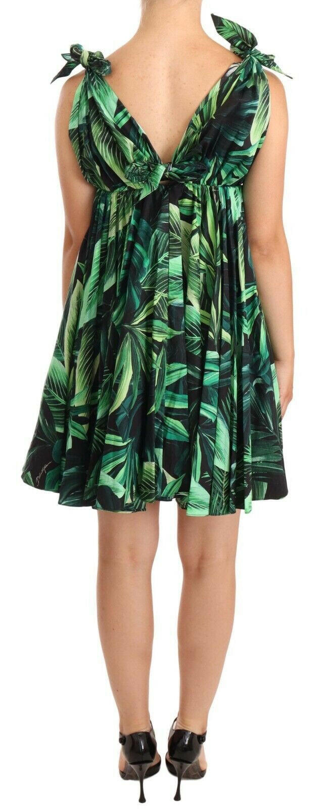Dolce & Gabbana Green Leaves Print Cotton Flared Mini Dress -   -  Dolce & Gabbana.