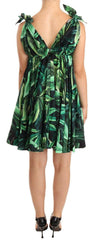 Dolce & Gabbana Green Leaves Print Cotton Flared Mini Dress -   -  Dolce & Gabbana.