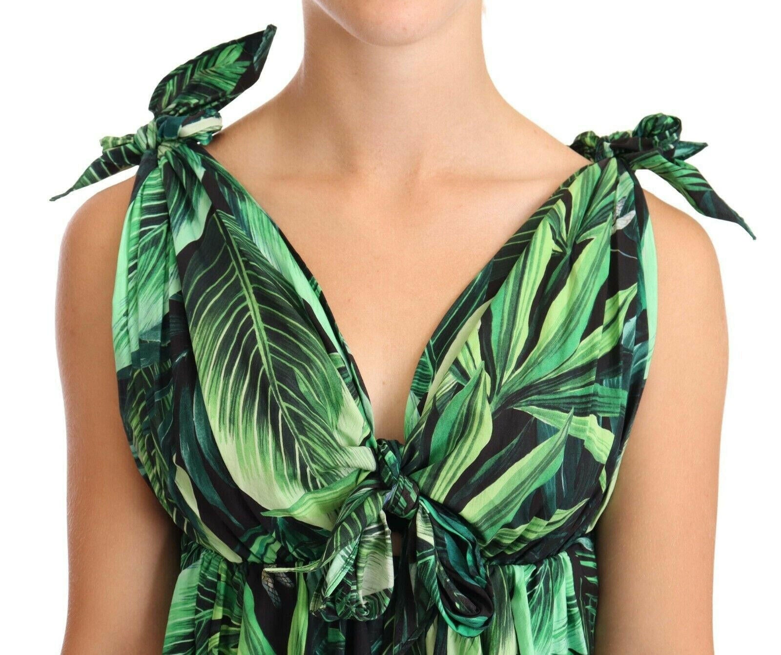 Dolce & Gabbana Green Leaves Print Cotton Flared Mini Dress -   -  Dolce & Gabbana.