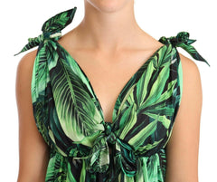 Dolce & Gabbana Green Leaves Print Cotton Flared Mini Dress -   -  Dolce & Gabbana.
