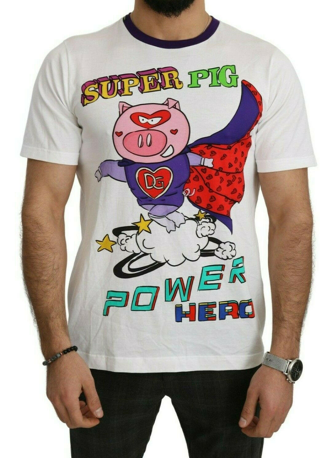 Dolce & Gabbana White Cotton Top Super Power Pig T-shirt -   -  Dolce & Gabbana.