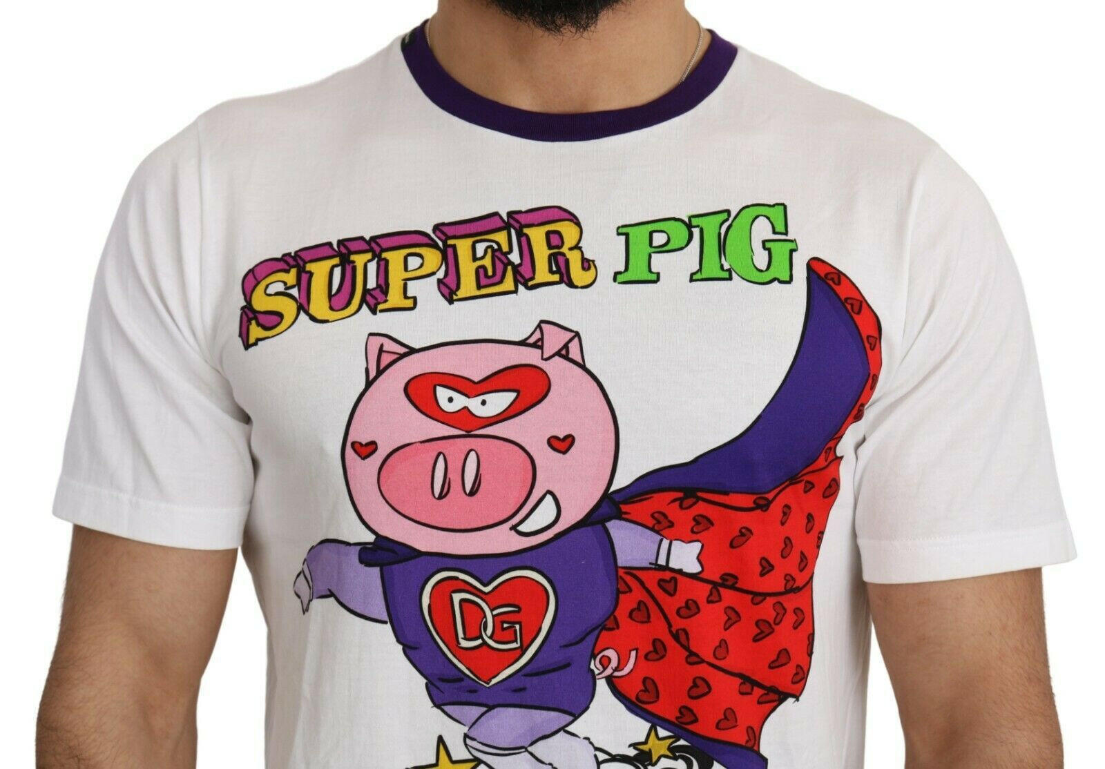 Dolce & Gabbana White Cotton Top Super Power Pig T-shirt -   -  Dolce & Gabbana.