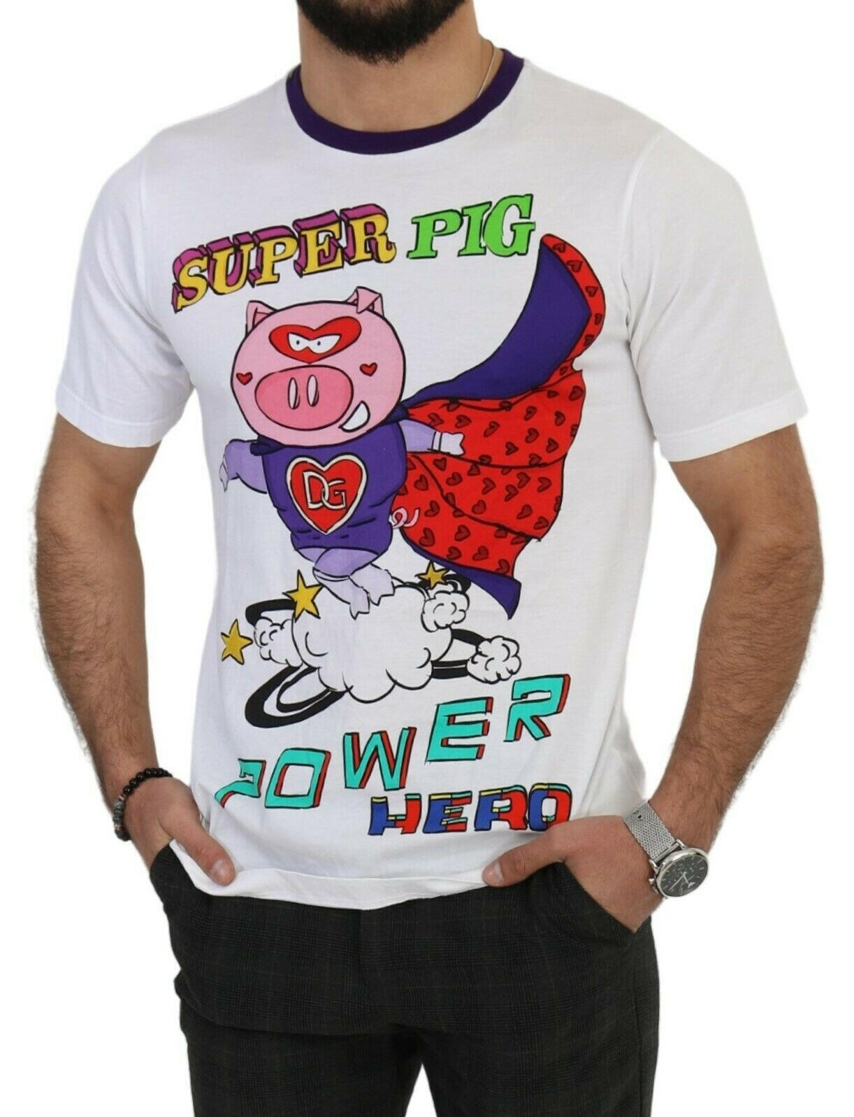 Dolce & Gabbana White Cotton Top Super Power Pig T-shirt -   -  Dolce & Gabbana.