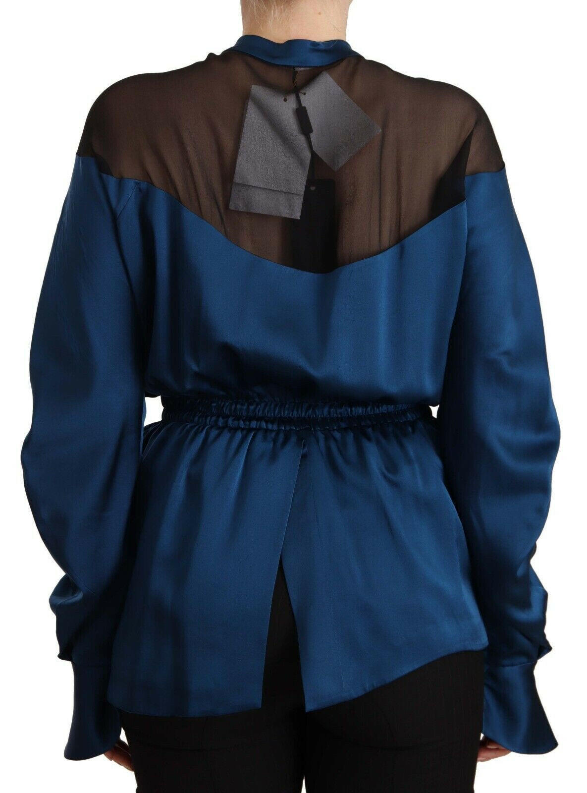 Masha Ma Blue Silk Long Sleeves Elastic Waist Top Blouse -   -  Masha Ma.