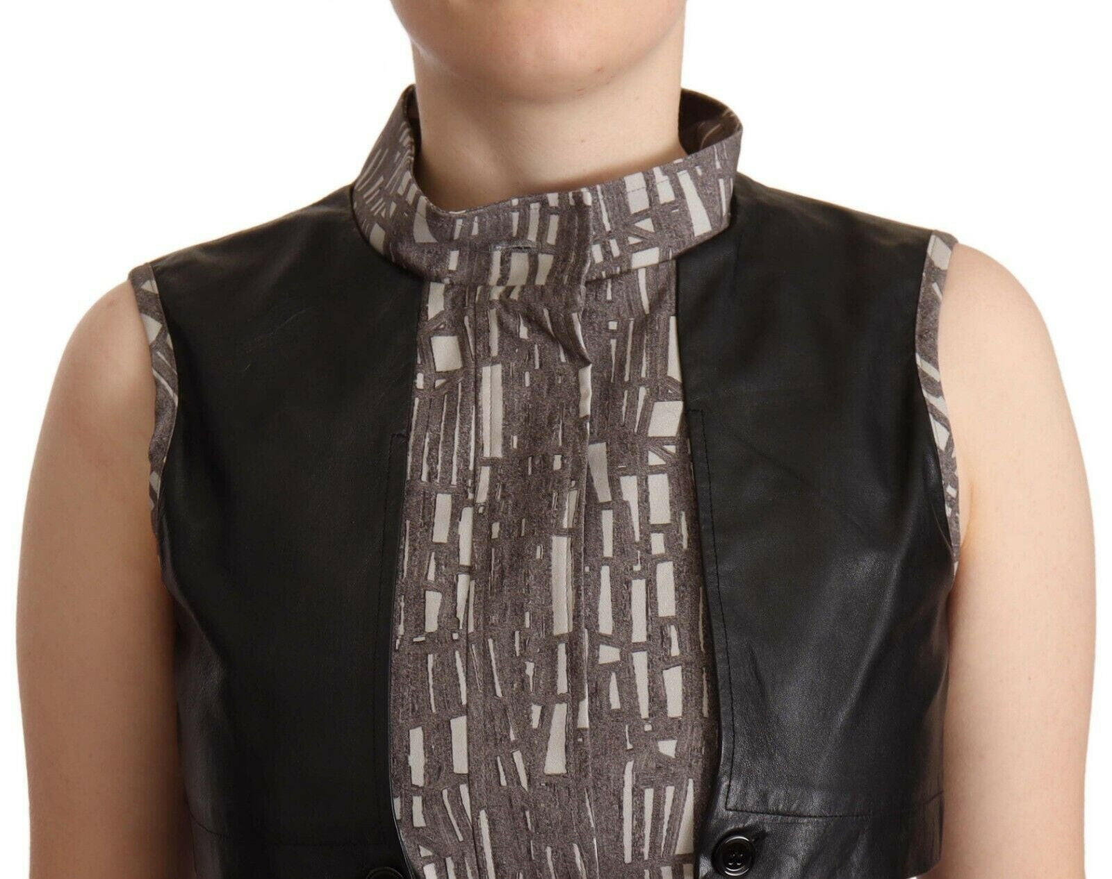Comeforbreakfast Brown Black Vest Leather Sleeveless Top Blouse -   -  Comeforbreakfast.