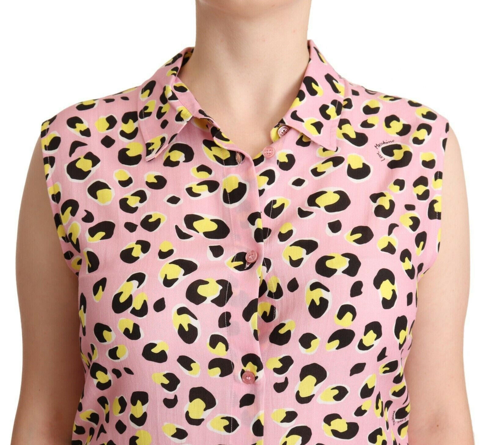 Love Moschino Pink Leopard Print Sleeveless Collared Polo Top -   -  Love Moschino.
