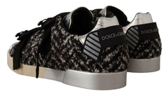 Dolce & Gabbana Silver Leather Brown Cotton Wool Sneakers Shoes -   -  Dolce & Gabbana.