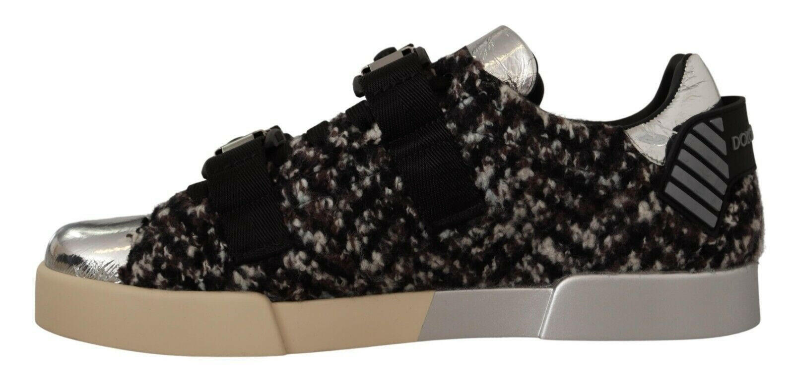 Dolce & Gabbana Silver Leather Brown Cotton Wool Sneakers Shoes -   -  Dolce & Gabbana.