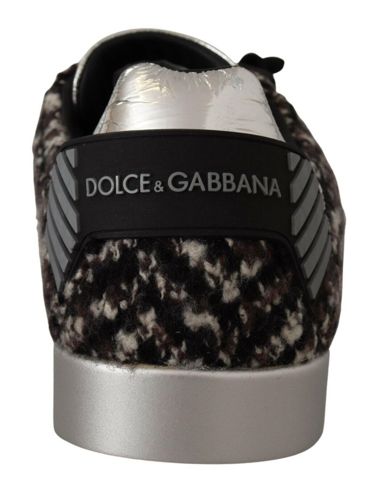 Dolce & Gabbana Silver Leather Brown Cotton Wool Sneakers Shoes -   -  Dolce & Gabbana.