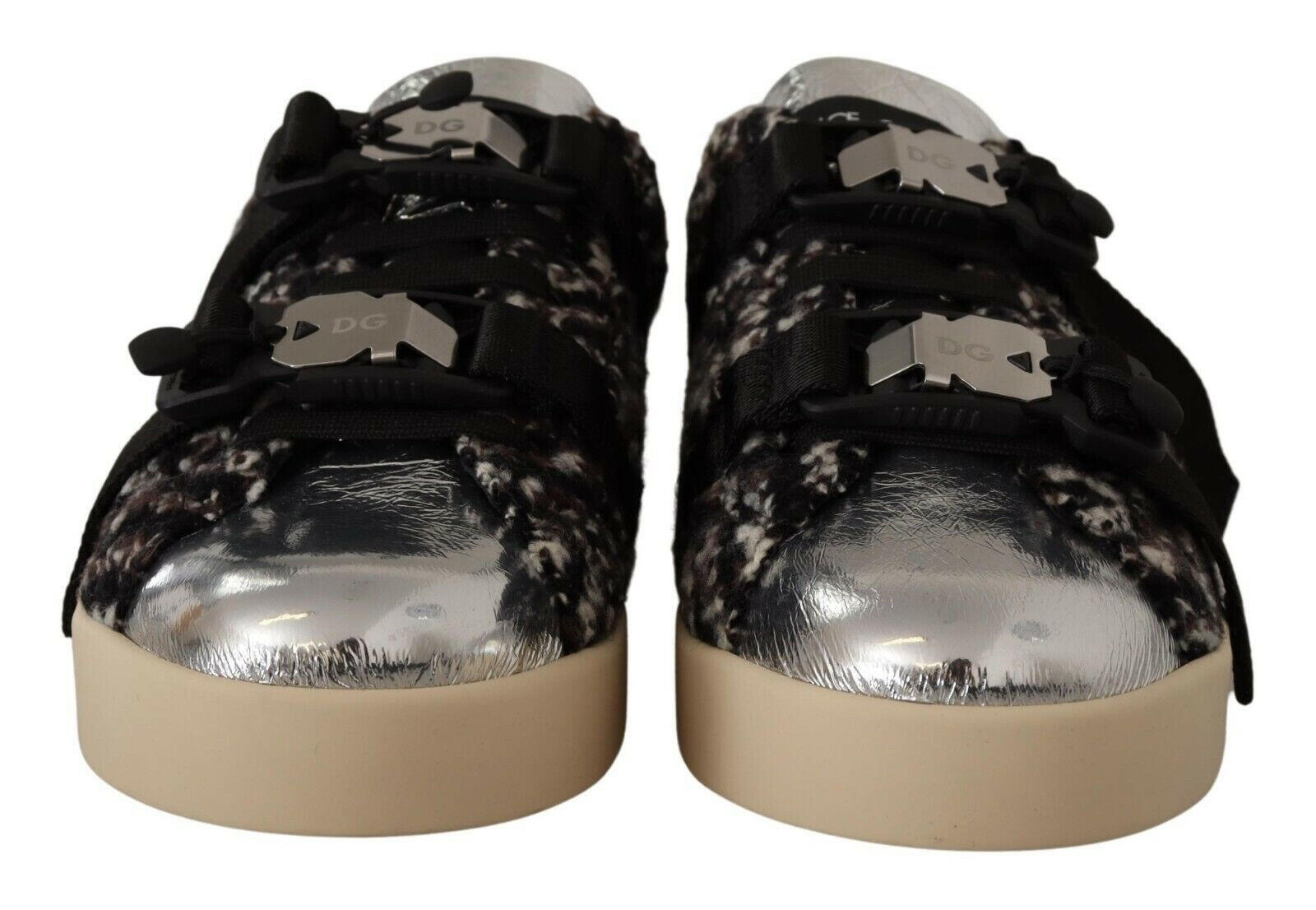 Dolce & Gabbana Silver Leather Brown Cotton Wool Sneakers Shoes -   -  Dolce & Gabbana.