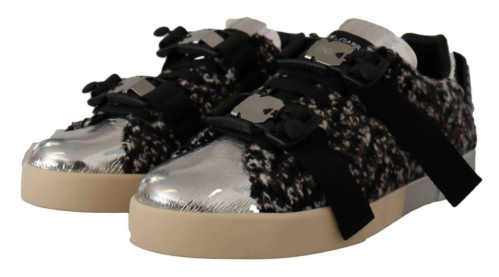 Dolce & Gabbana Silver Leather Brown Cotton Wool Sneakers Shoes -   -  Dolce & Gabbana.