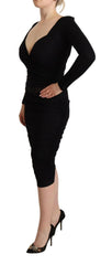 GF Ferre Black Long Sleeves Sweetheart Neck Midi Dress -   -  GF Ferre.