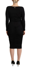 GF Ferre Black Long Sleeves Sweetheart Neck Midi Dress -   -  GF Ferre.