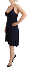 Roccobarocco Navy Blue Sleeveless Halter Sheath Midi Dress -   -  Roccobarocco.