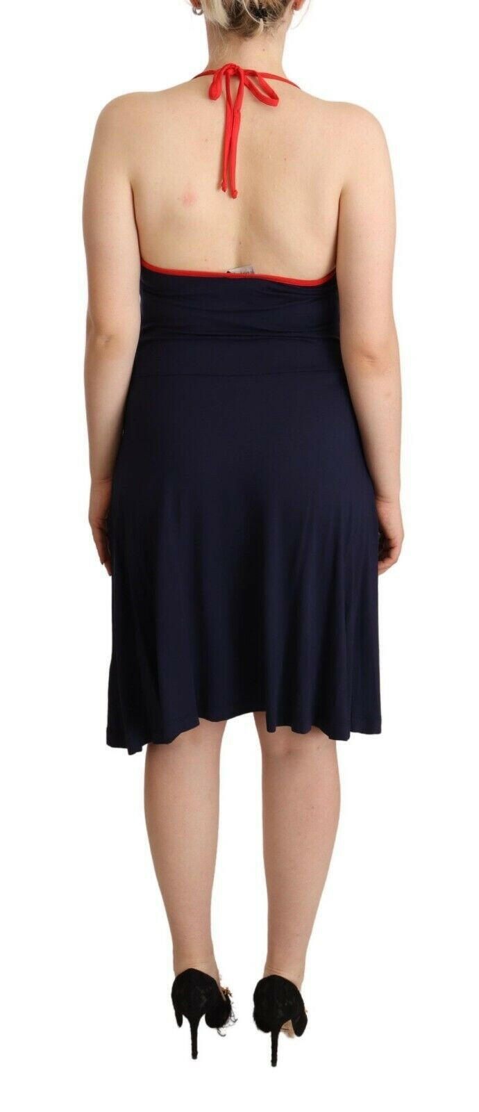 Roccobarocco Navy Blue Sleeveless Halter Sheath Midi Dress -   -  Roccobarocco.