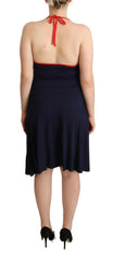 Roccobarocco Navy Blue Sleeveless Halter Sheath Midi Dress -   -  Roccobarocco.