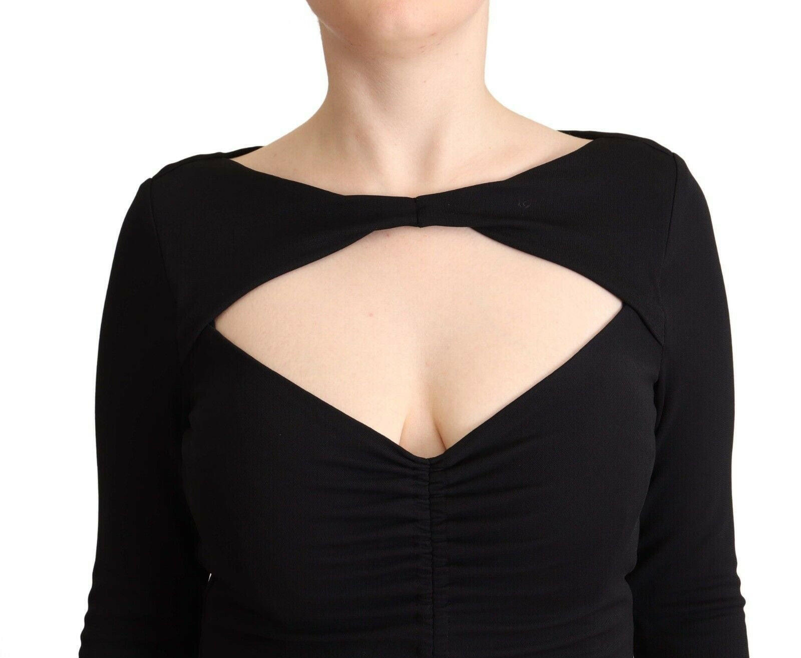 PINKO Black Nylon Stretch Long Sleeves Deep V-neck Maxi Dress -   -  PINKO.