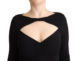 PINKO Black Nylon Stretch Long Sleeves Deep V-neck Maxi Dress -   -  PINKO.