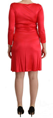 John Galliano Red Viscose 3/4 Sleeves Deep Round Neck Sheath Dress -   -  John Galliano.