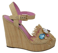 Dolce & Gabbana Beige Rhinestones Wedge Heel Sandals Shoes -   -  Dolce & Gabbana.