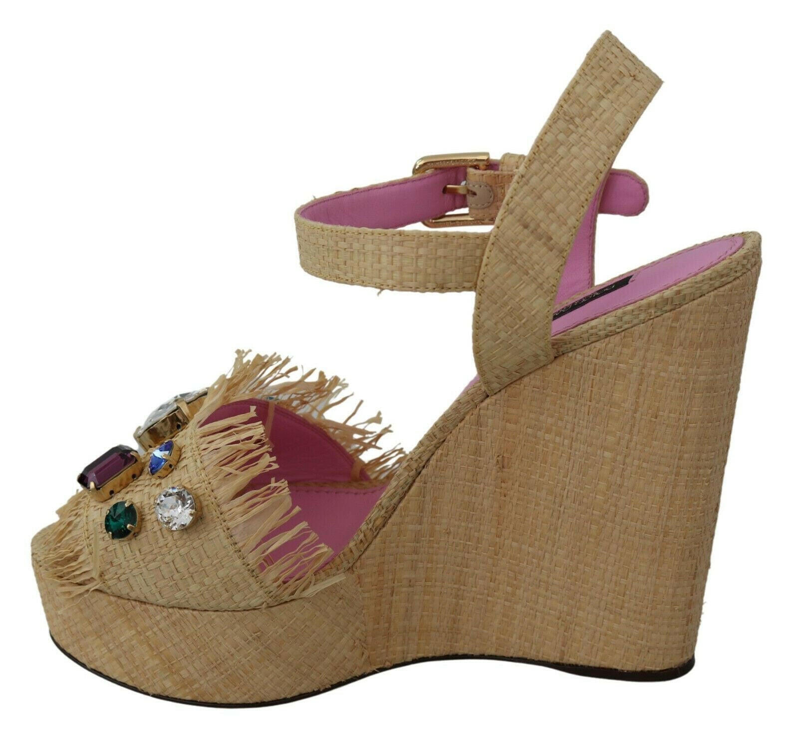 Dolce & Gabbana Beige Rhinestones Wedge Heel Sandals Shoes -   -  Dolce & Gabbana.