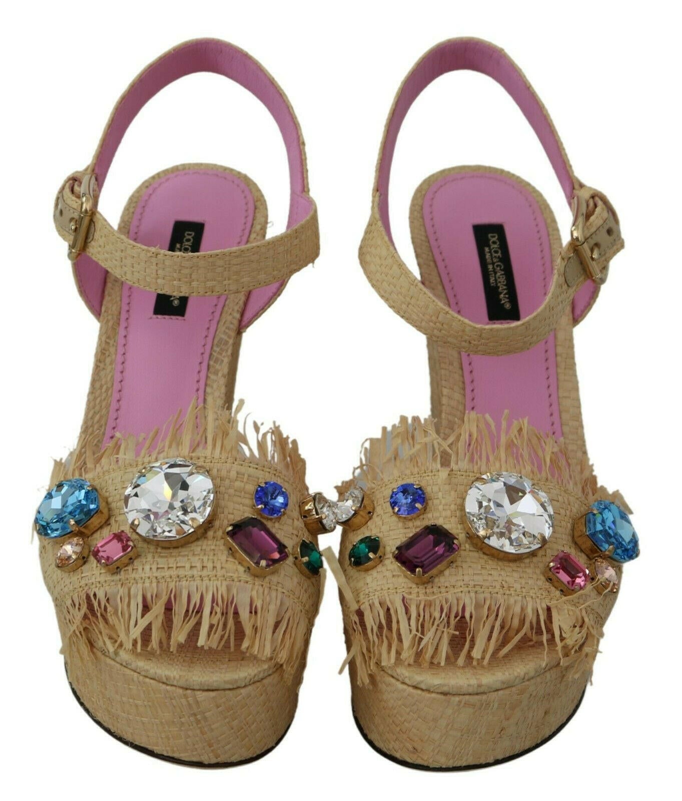 Dolce & Gabbana Beige Rhinestones Wedge Heel Sandals Shoes -   -  Dolce & Gabbana.
