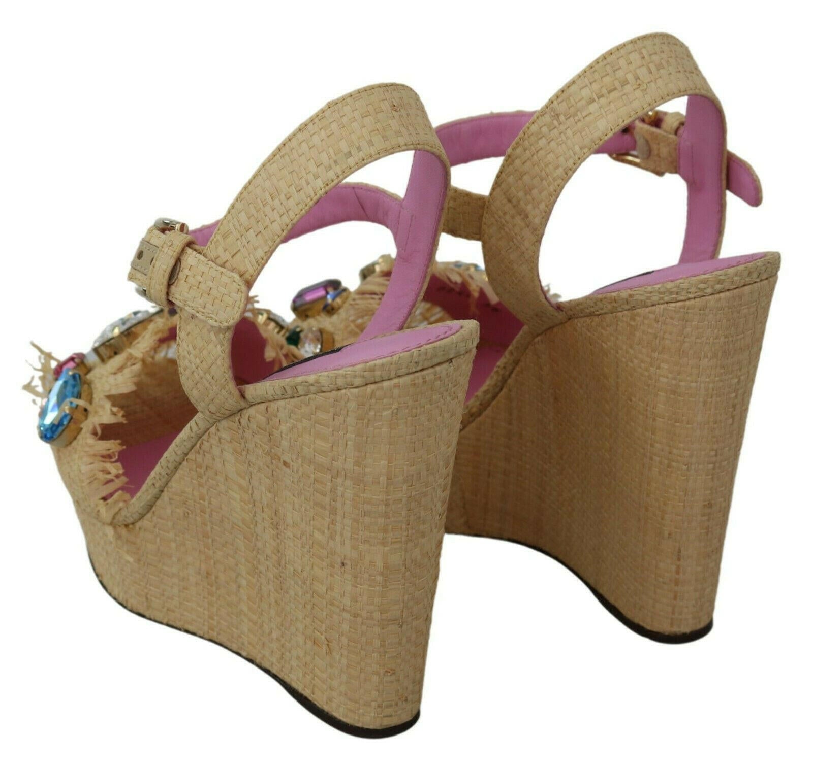 Dolce & Gabbana Beige Rhinestones Wedge Heel Sandals Shoes -   -  Dolce & Gabbana.