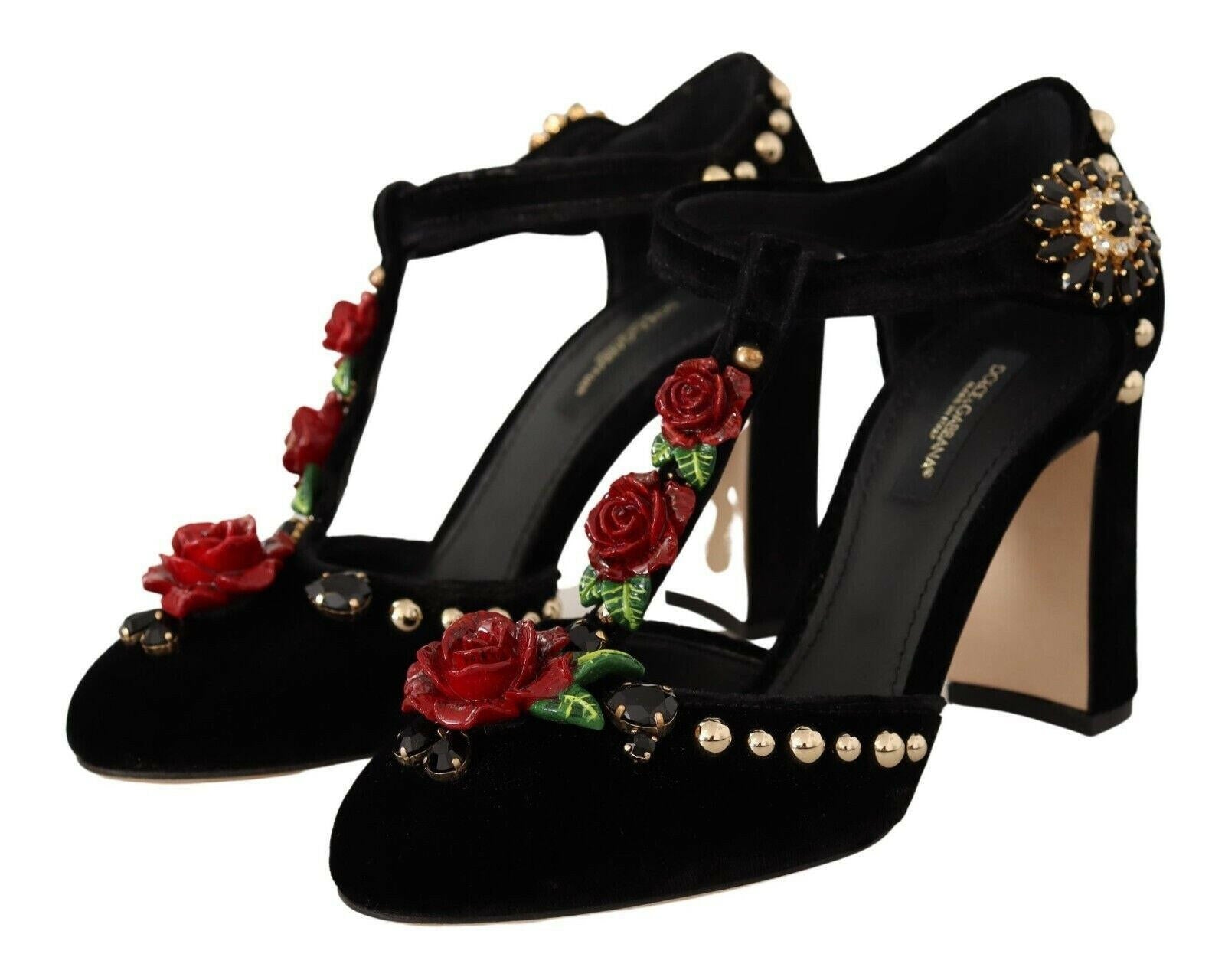 Dolce & Gabbana Black Mary Jane Pumps Roses Crystals Shoes -   -  Dolce & Gabbana.
