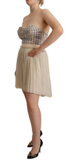 Guess Beige Checkered Pleated A-line Strapless Bustier Dress -   -  Guess.