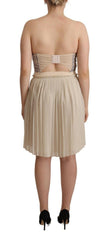 Guess Beige Checkered Pleated A-line Strapless Bustier Dress -   -  Guess.