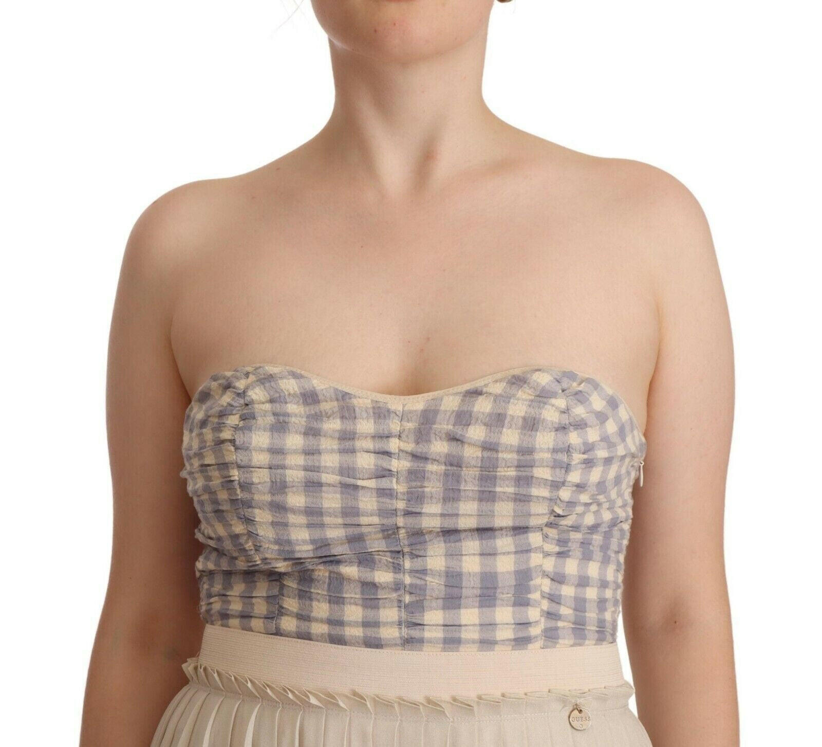 Guess Beige Checkered Pleated A-line Strapless Bustier Dress -   -  Guess.