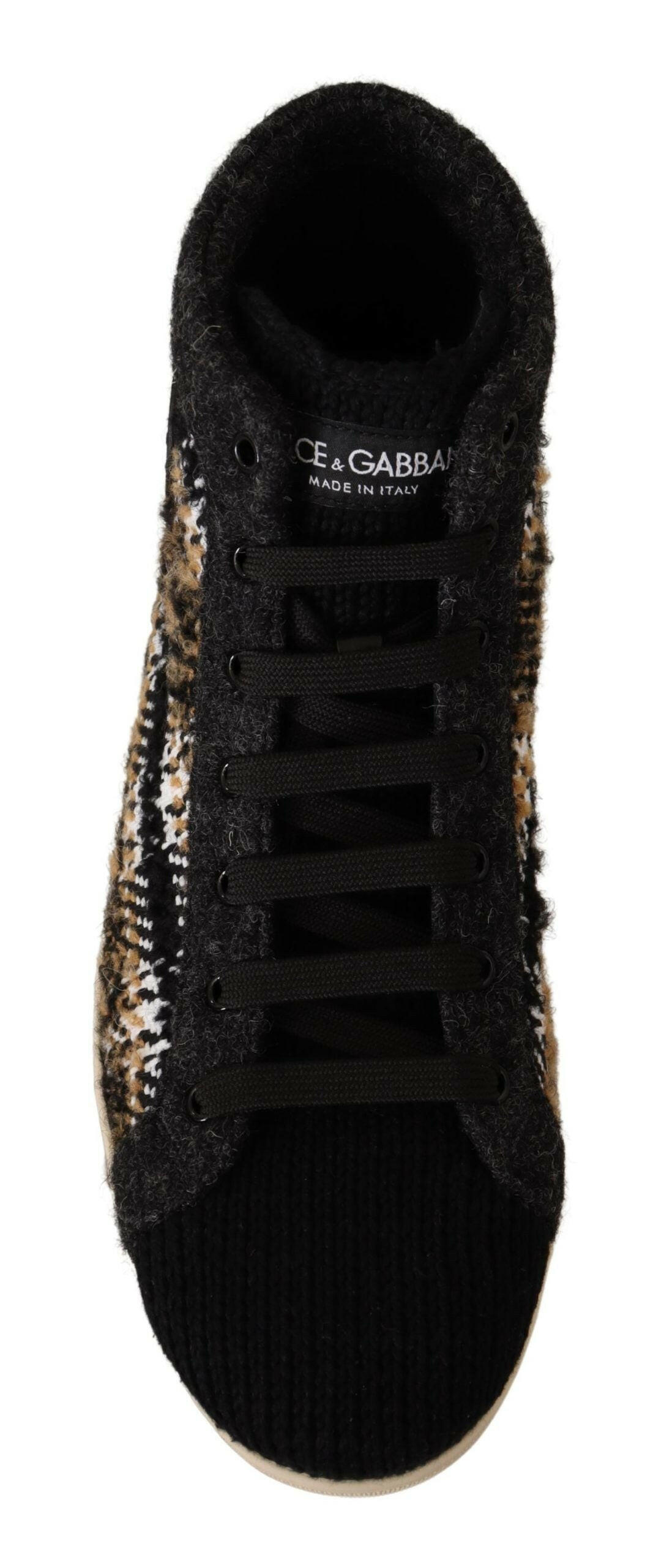 Dolce & Gabbana Beige Brown Wool Cotton High Top Sneakers -   -  Dolce & Gabbana.