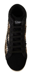 Dolce & Gabbana Beige Brown Wool Cotton High Top Sneakers -   -  Dolce & Gabbana.