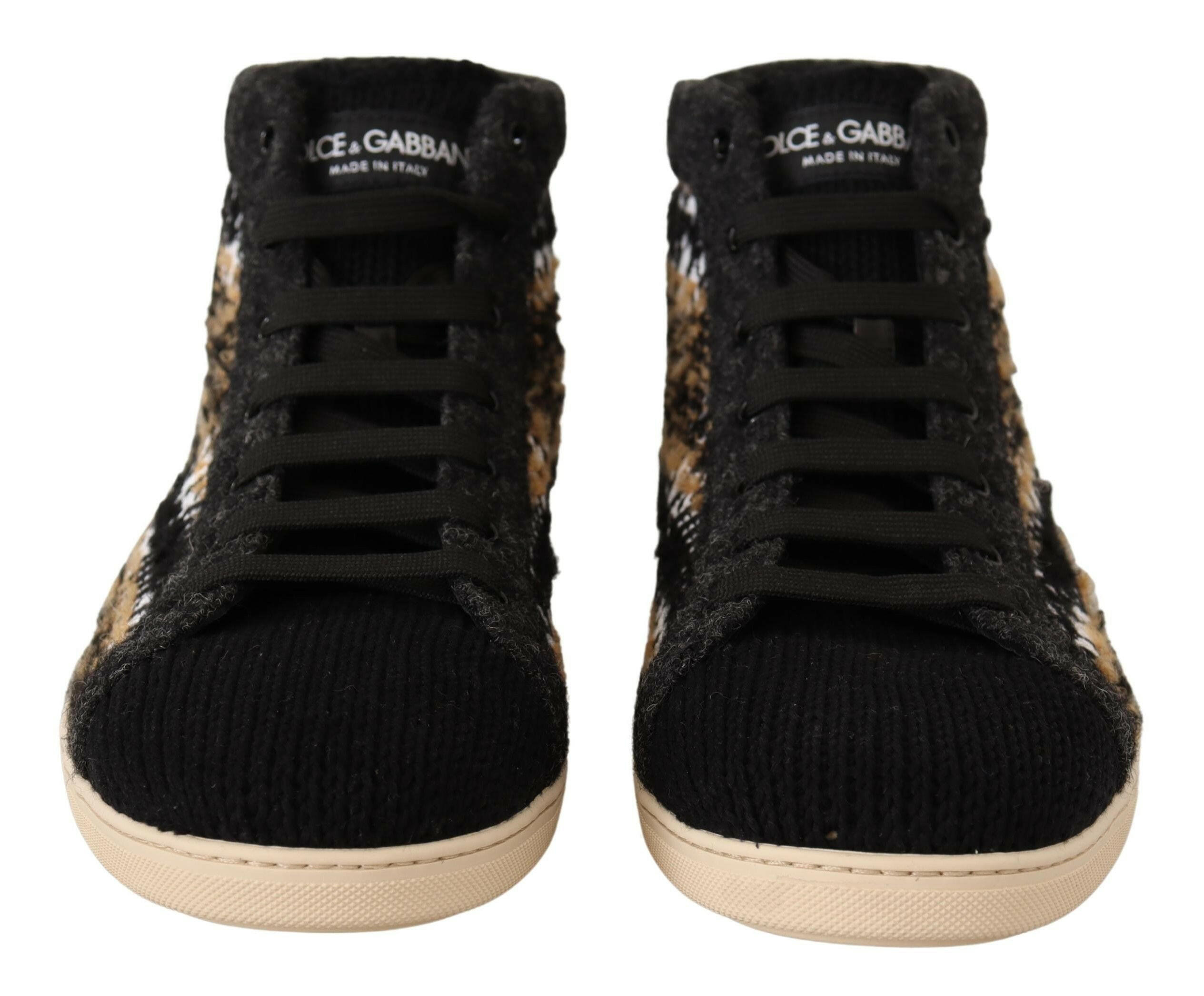 Dolce & Gabbana Beige Brown Wool Cotton High Top Sneakers -   -  Dolce & Gabbana.