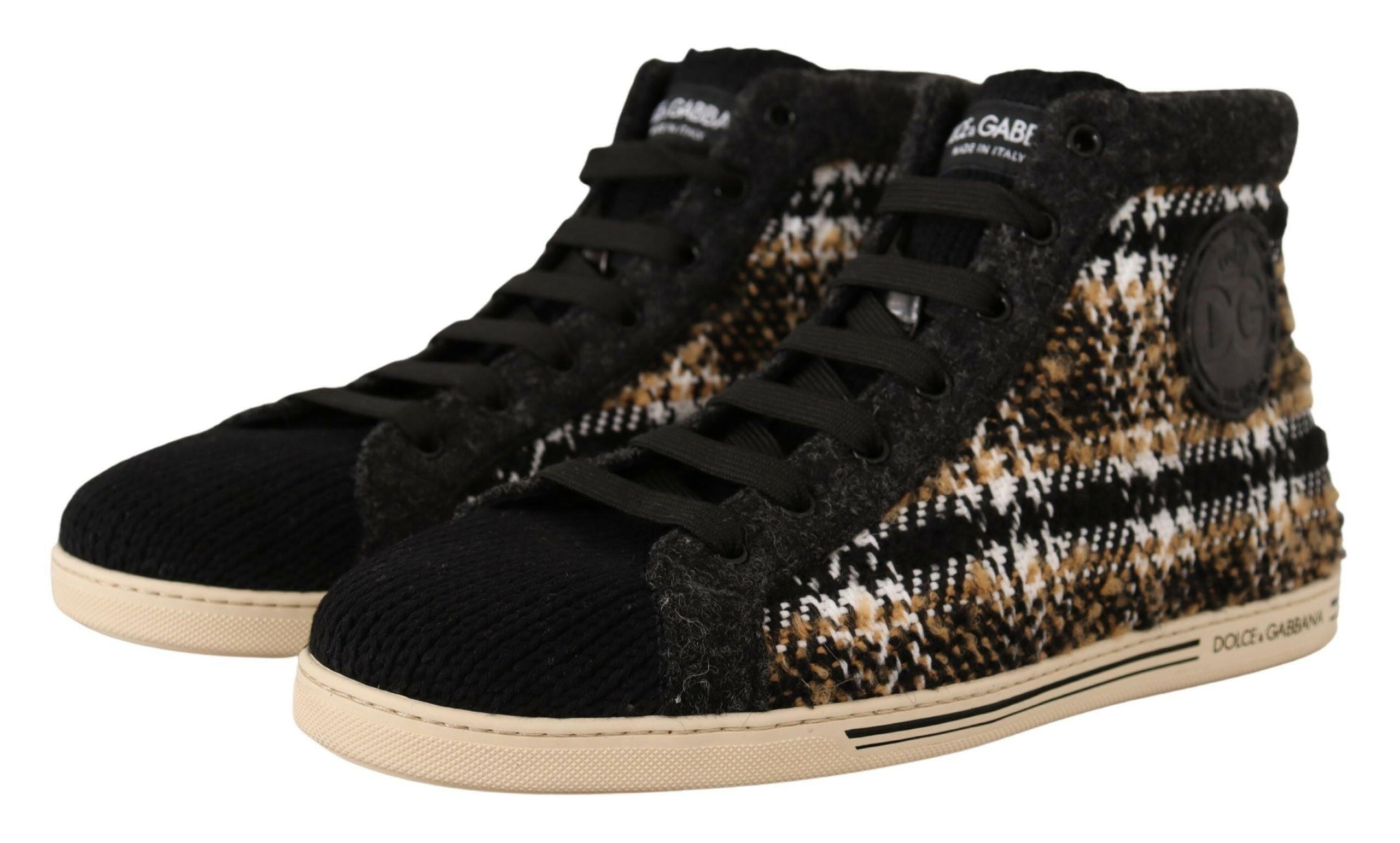 Dolce & Gabbana Beige Brown Wool Cotton High Top Sneakers -   -  Dolce & Gabbana.