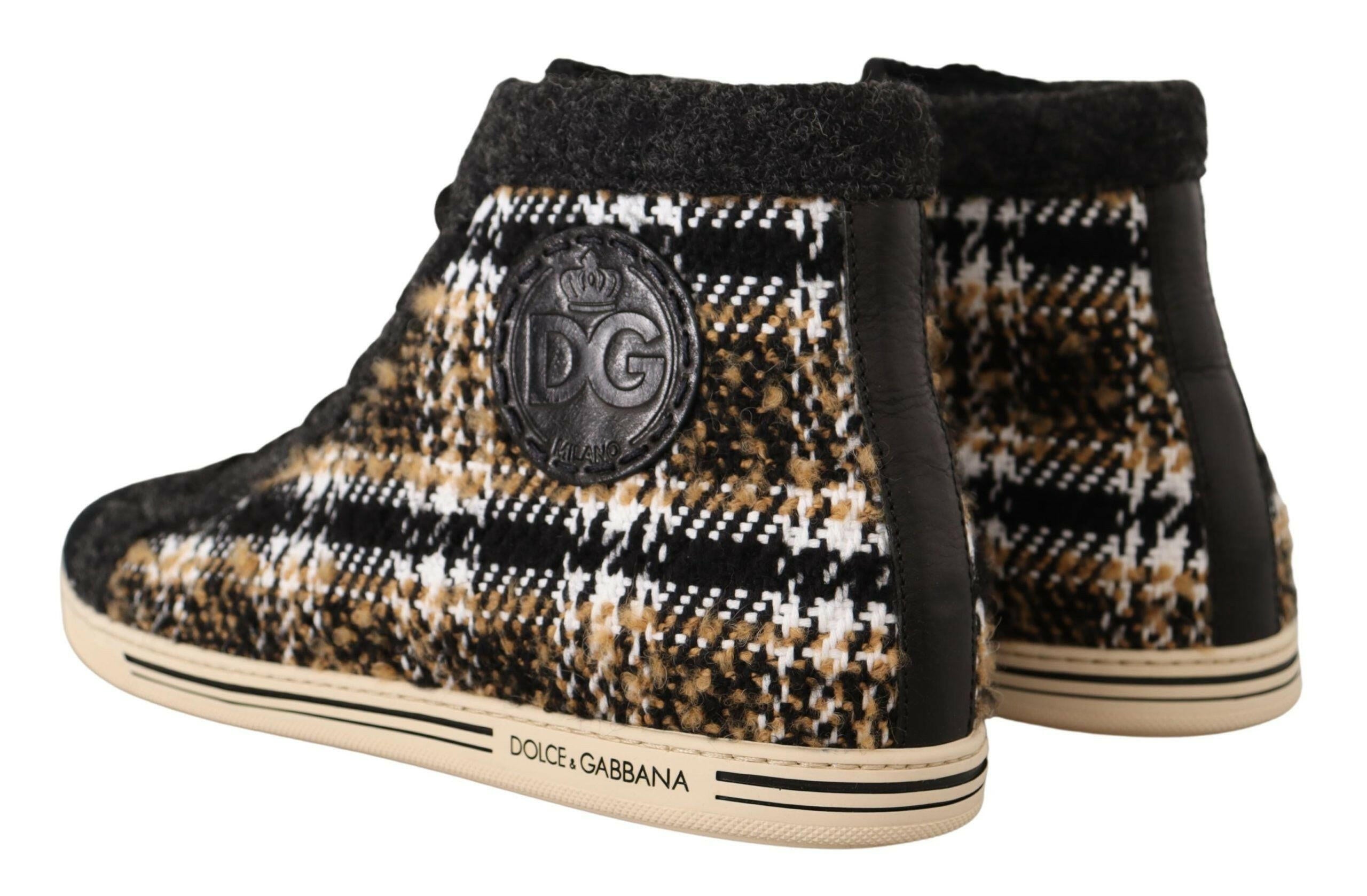 Dolce & Gabbana Beige Brown Wool Cotton High Top Sneakers -   -  Dolce & Gabbana.