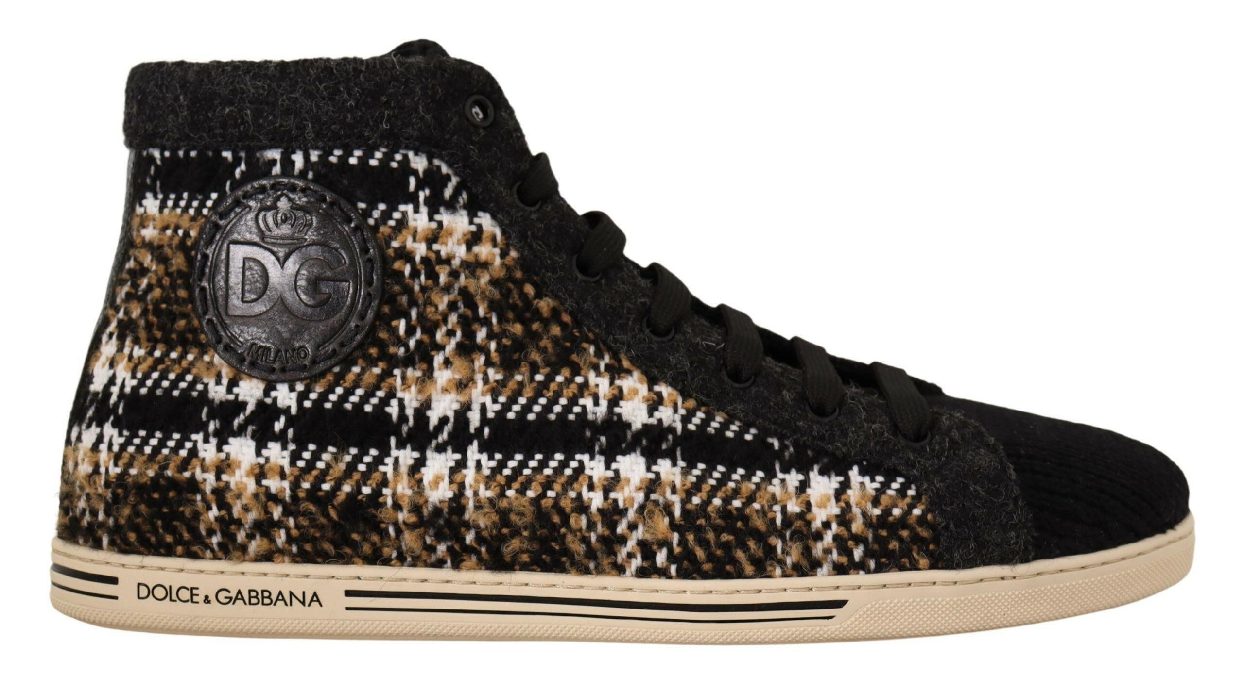 Dolce & Gabbana Beige Brown Wool Cotton High Top Sneakers -   -  Dolce & Gabbana.