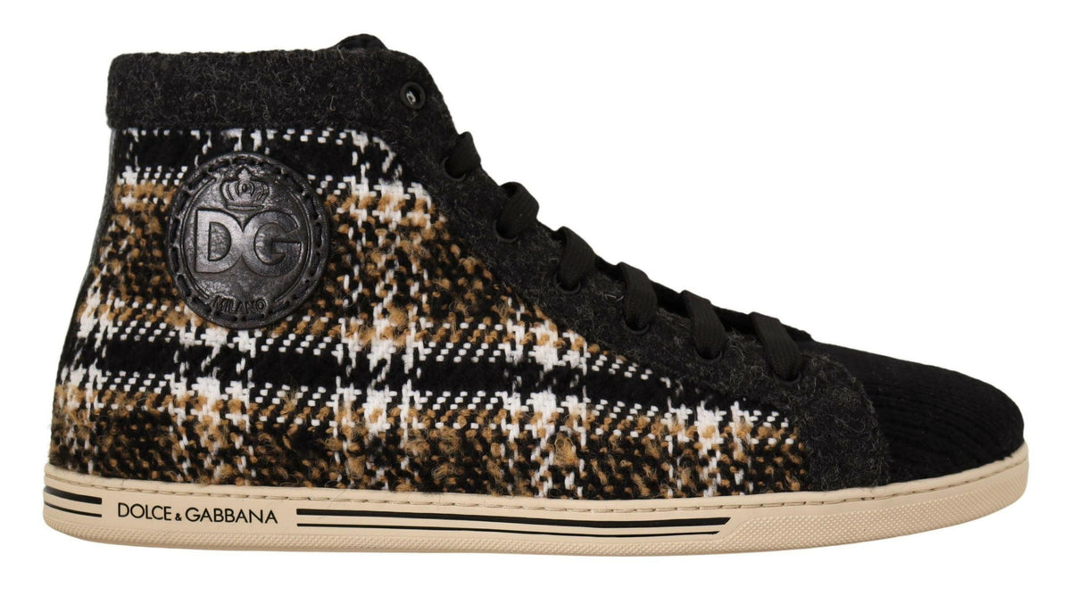 Dolce & Gabbana Beige Brown Wool Cotton High Top Sneakers -   -  Dolce & Gabbana.