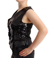 Dolce & Gabbana Black Sequin V-Neck Sleeveless Vest Tank Top -   -  Dolce & Gabbana.