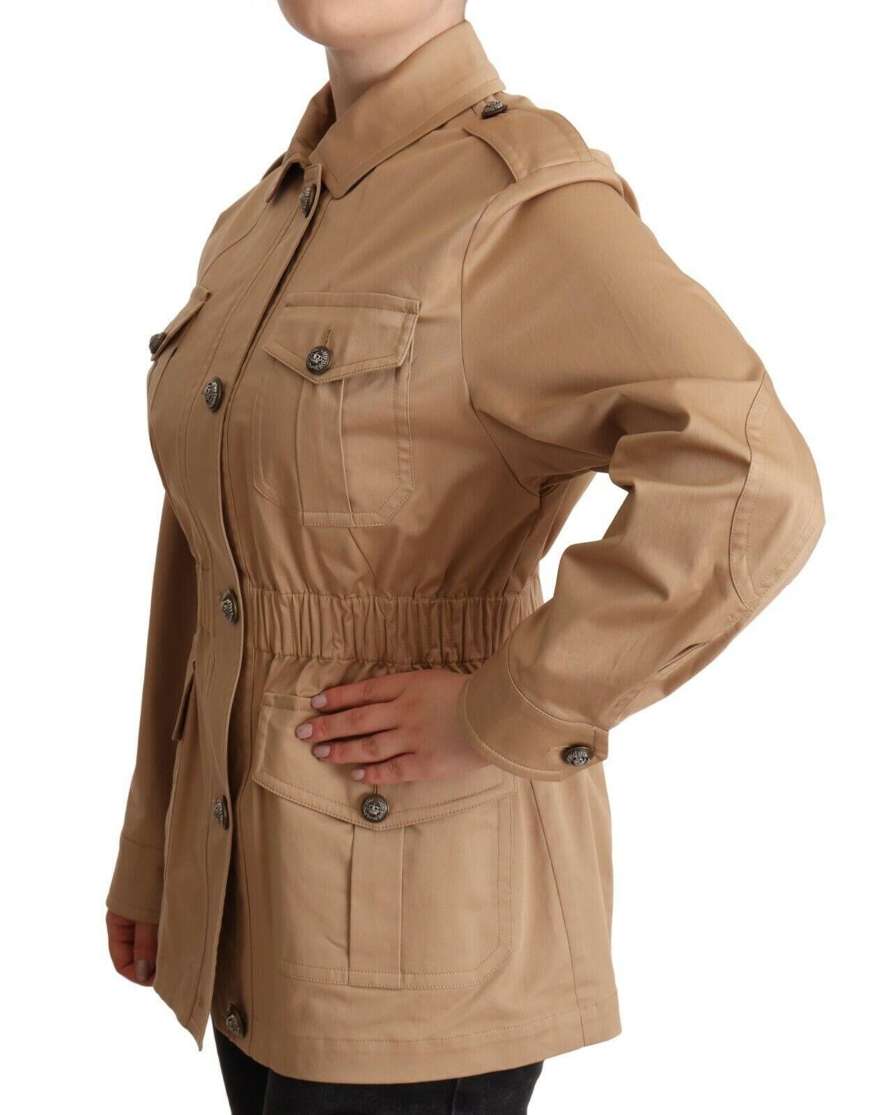 Dolce & Gabbana Beige Cotton Long Sleeves Collared Coat Jacket -   -  Dolce & Gabbana.