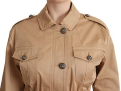 Dolce & Gabbana Beige Cotton Long Sleeves Collared Coat Jacket -   -  Dolce & Gabbana.