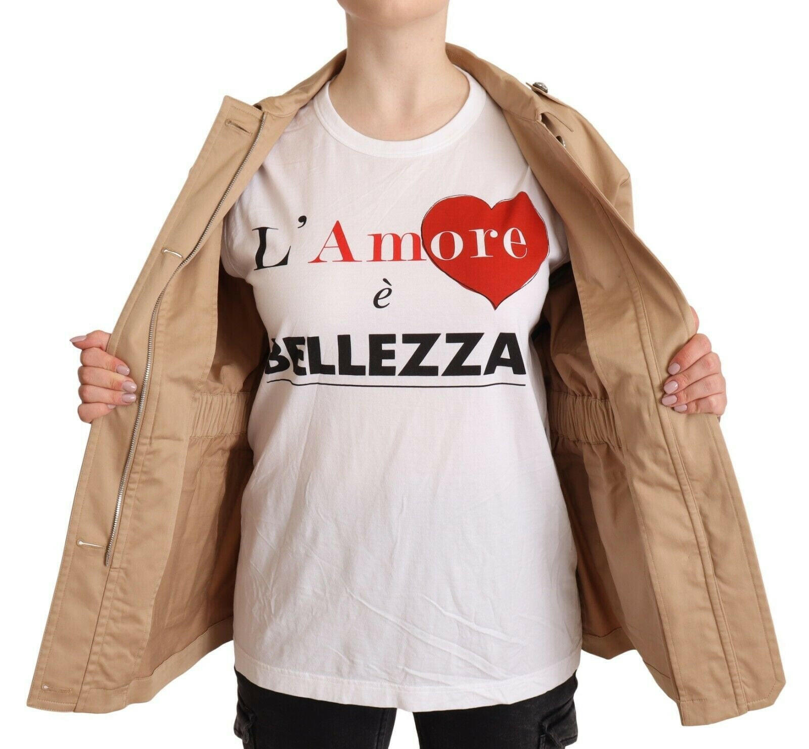 Dolce & Gabbana Beige Cotton Long Sleeves Collared Coat Jacket -   -  Dolce & Gabbana.