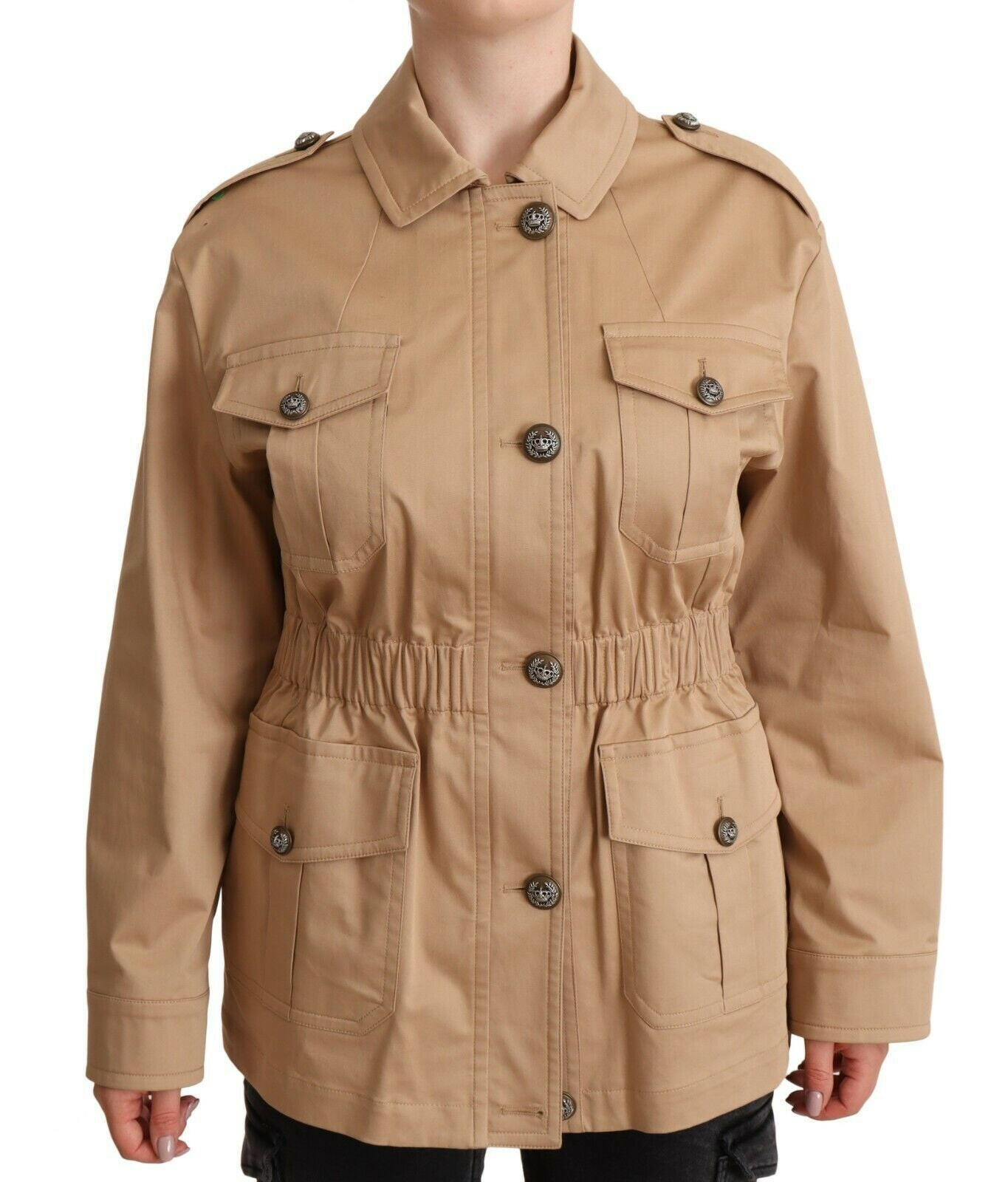 Dolce & Gabbana Beige Cotton Long Sleeves Collared Coat Jacket -   -  Dolce & Gabbana.